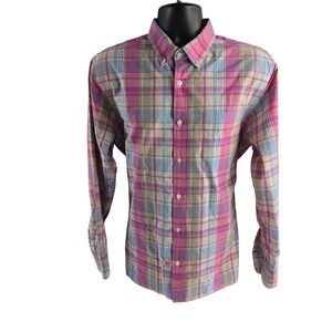 BONOBOS Slim Fit‎ Men's XL Pink Blue Yellow Plaid Button Down Shirt Cotton